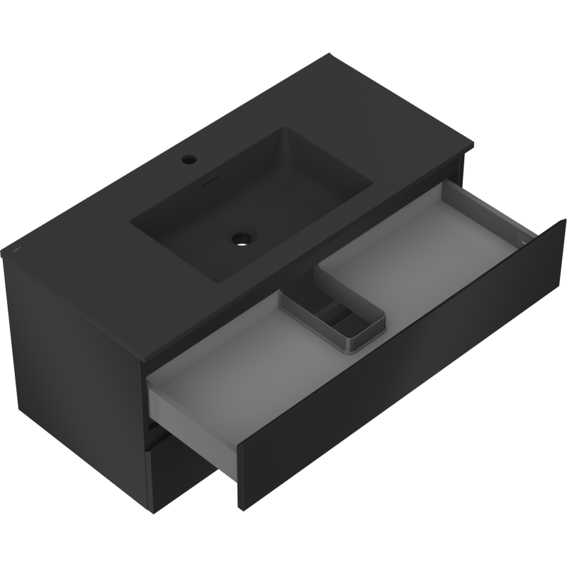 Mexen Orio fürdőszobai szekrény 100 cm mosdóval Otis, 2 fiók, fekete matt - 91A10-10047-2-BFF71-W18M71