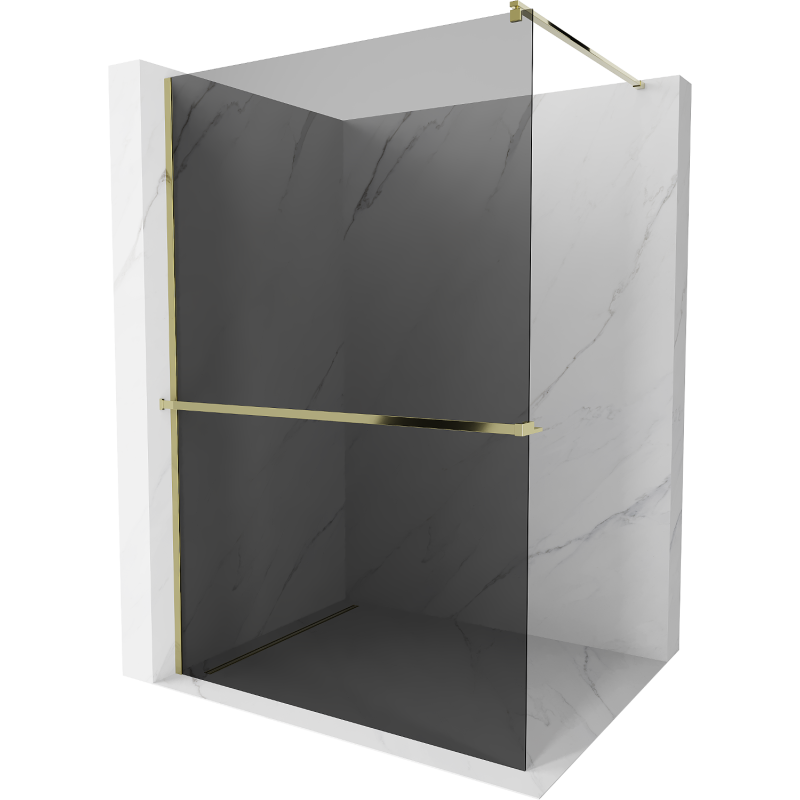 Mexen Kioto+ panou de duș cu raft Walk-in 90 x 200 cm, grafit, auriu - 800-090-121-50-40