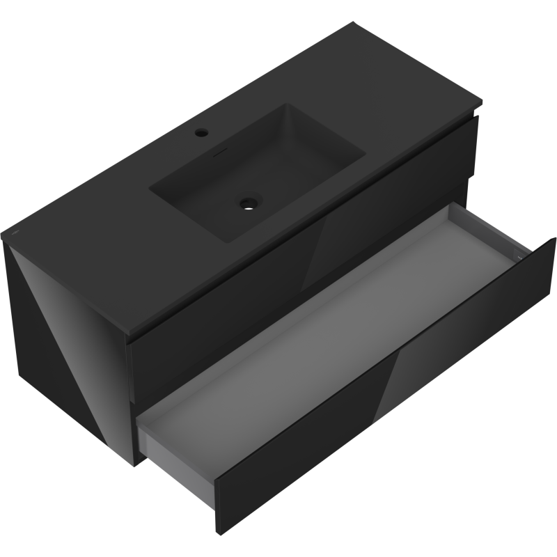 Mexen Orio fürdőszobai szekrény 120 cm mosdóval Otis, 2 fiók, fekete fényes/fekete matt - 91A10-12047-2-BFF70-W18M71