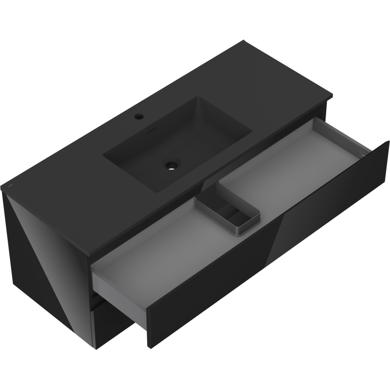 Mexen Orio fürdőszobai szekrény 120 cm mosdóval Otis, 2 fiók, fekete fényes/fekete matt - 91A10-12047-2-BFF70-W18M71