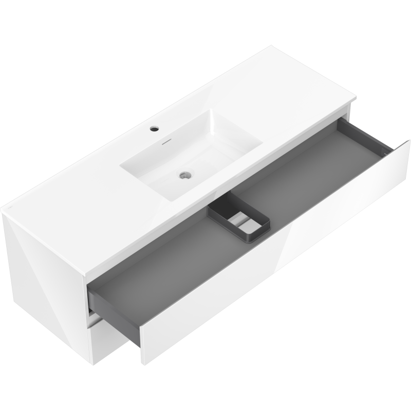 Mexen Orio 140 cm-es fürdőszobai szekrény Otis mosdóval, 2 fiók, fehér fényes - 91A10-14047-2-BFF00-W18M00