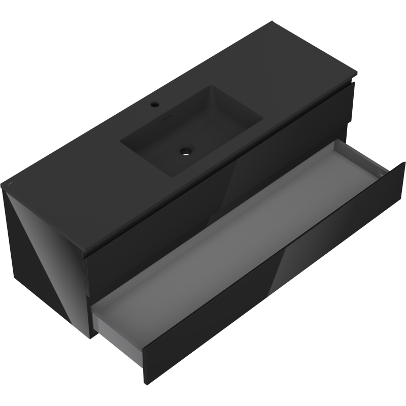 Mexen Orio fürdőszobai szekrény 140 cm Otis mosdóval, 2 fiók, fekete fényes/fekete matt - 91A10-14047-2-BFF70-W18M71