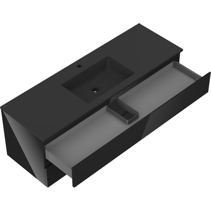 Mexen Orio fürdőszobai szekrény 140 cm Otis mosdóval, 2 fiók, fekete fényes/fekete matt - 91A10-14047-2-BFF70-W18M71