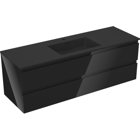 Mexen Orio fürdőszobai szekrény 140 cm Otis mosdóval, 2 fiók, fekete fényes/fekete matt - 91A10-14047-2-BFF70-W18M71