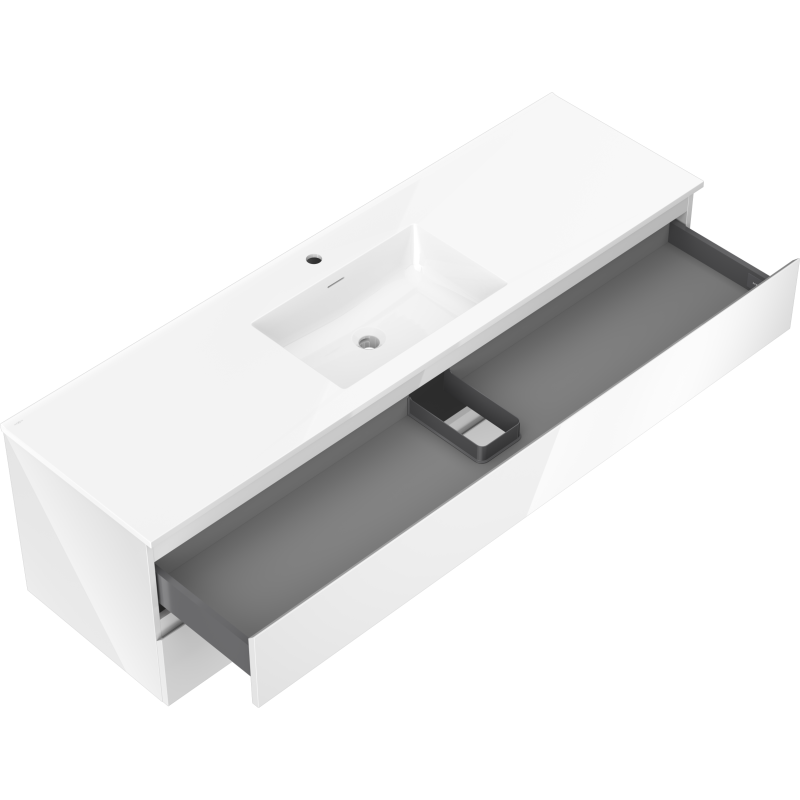 Mexen Orio fürdőszobai szekrény 160 cm Mosdóval Otis, 2 fiók, fényes fehér - 91A10-16047-2-BFF00-W18M00
