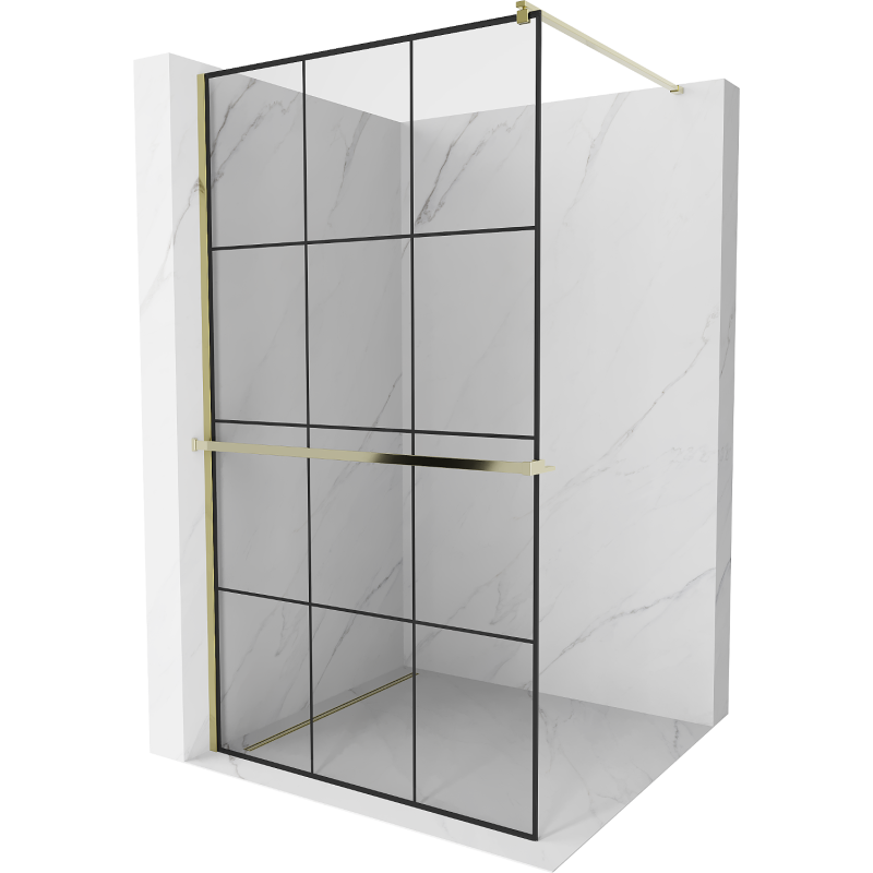 Mexen Kioto+ panou de duș cu raft Walk-in 100 x 200 cm, grilaj negru, auriu - 800-100-121-50-77