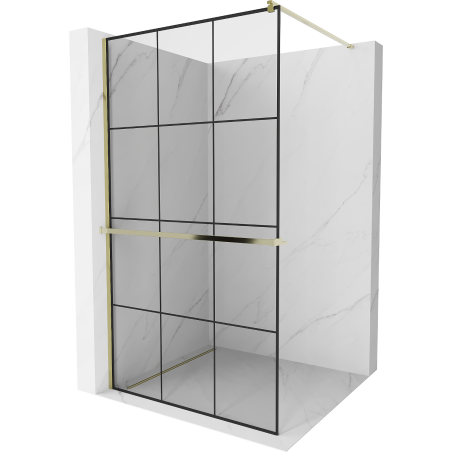 Mexen Kioto+ panou de duș cu raft Walk-in 100 x 200 cm, grilaj negru, auriu - 800-100-121-50-77