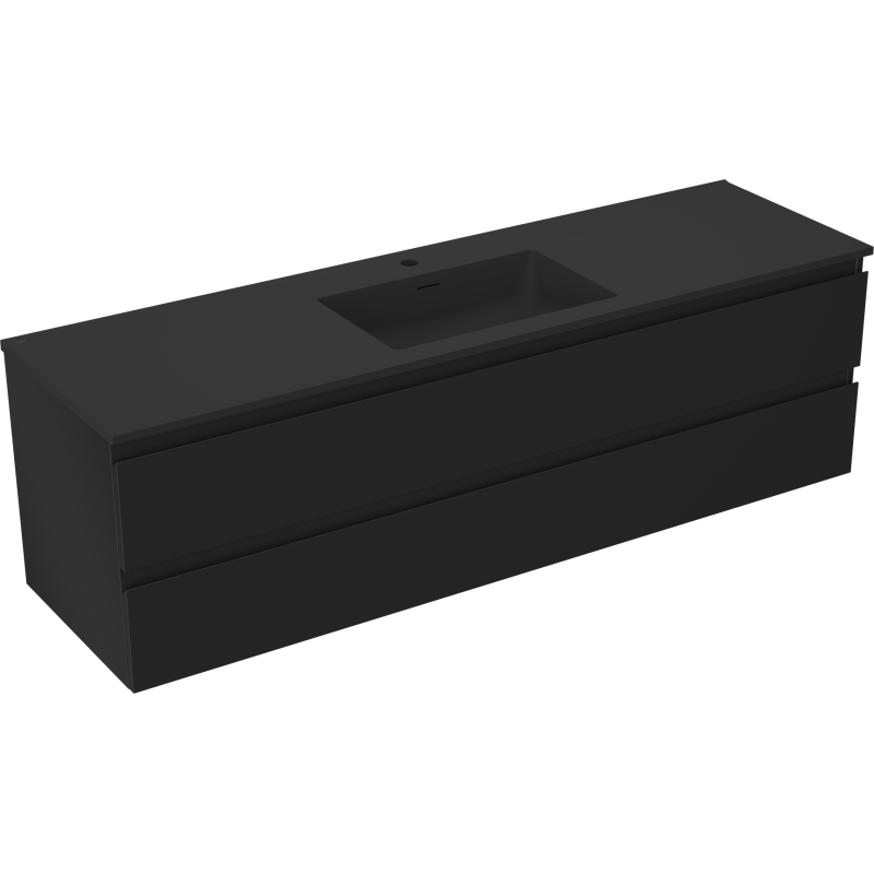 Mexen Orio 160 cm-es fürdőszobai szekrény Otis mosdóval, 2 fiók, fekete matt - 91A10-16047-2-BFF71-W18M71