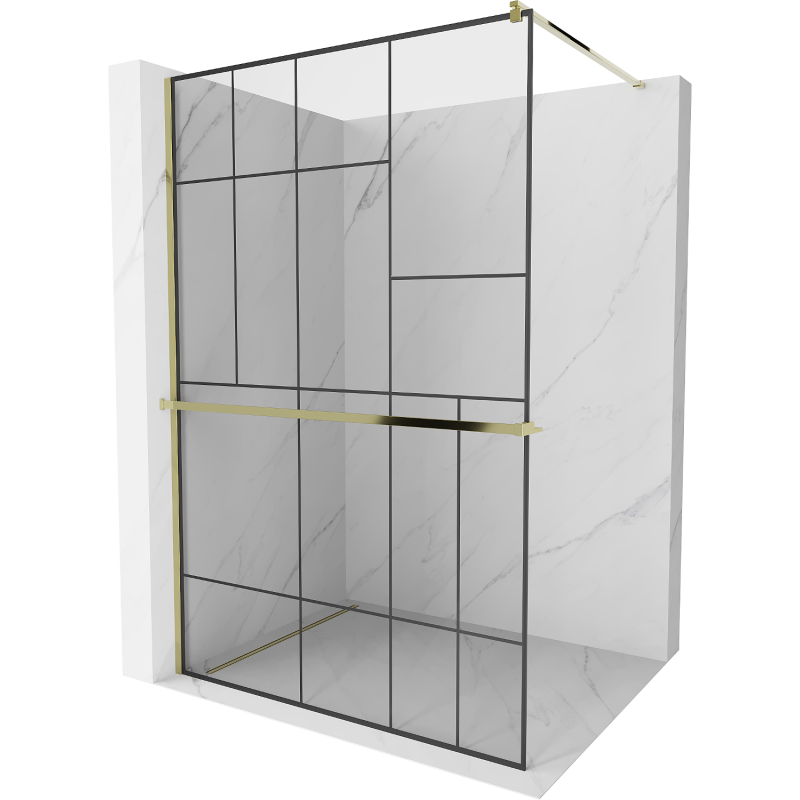 Mexen Kioto+ zuhanyfal polccal Walk-in 90 x 200 cm, fekete mintázat, arany - 800-090-121-50-78