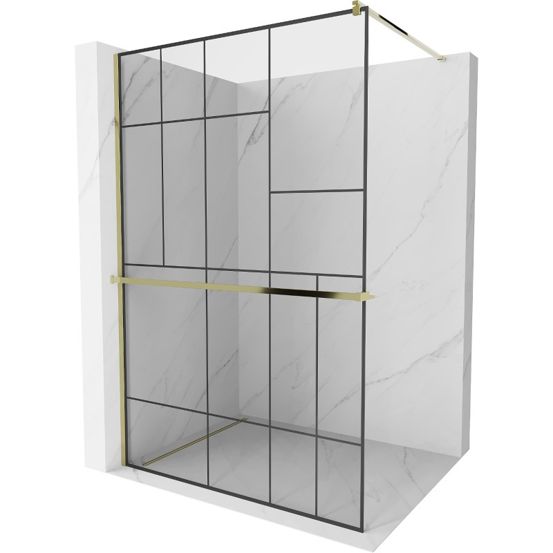 Mexen Kioto+ perete de duș cu raft Walk-in 100 x 200 cm, model negru, auriu - 800-100-121-50-78