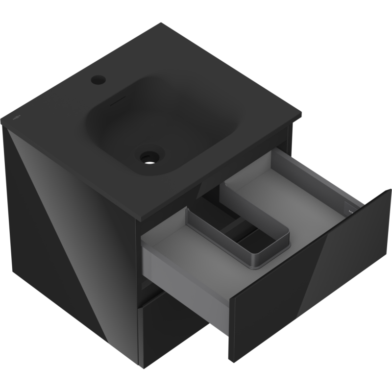 Mexen Orio dulap de baie 50 cm cu chiuvetă Vela, 2 sertare, negru lucios/negru mat - 91A10-05047-2-BFF70-W23M71