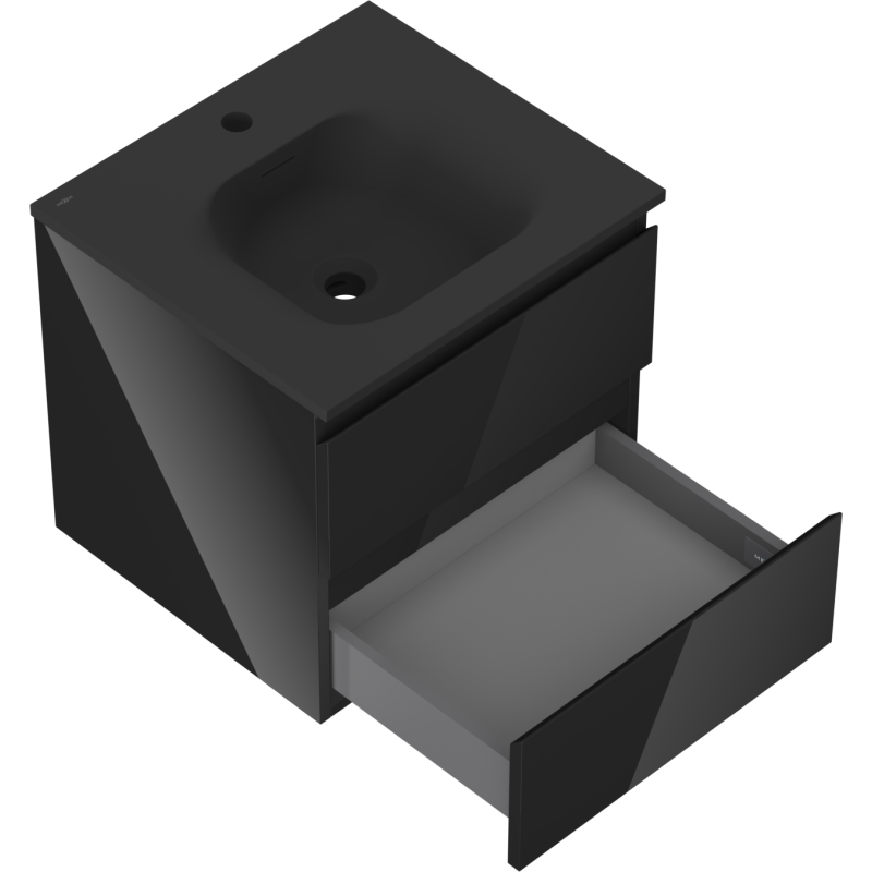 Mexen Orio 50 cm-es fürdőszobaszekrény Vela mosdóval, 2 fiók, fényes fekete/matt fekete - 91A10-05047-2-BFF70-W23M71