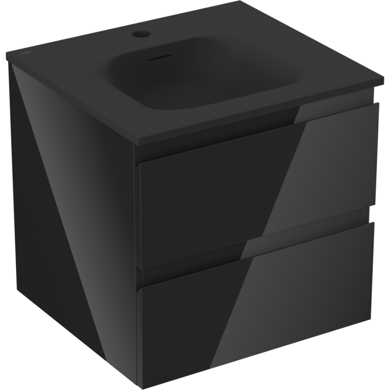 Mexen Orio 50 cm-es fürdőszobaszekrény Vela mosdóval, 2 fiók, fényes fekete/matt fekete - 91A10-05047-2-BFF70-W23M71