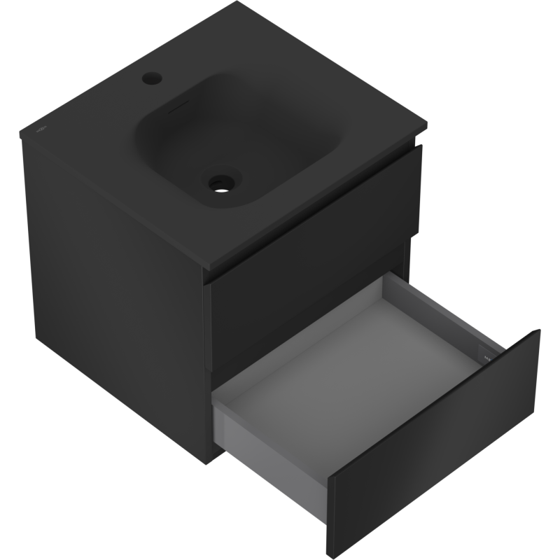 Mexen Orio fürdőszobaszekrény 50 cm-es Vela mosdóval, 2 fiók, fekete matt - 91A10-05047-2-BFF71-W23M71