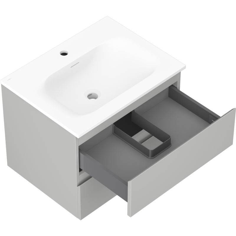 Mexen Orio fürdőszobai szekrény 60 cm-es Vela mosdóval, 2 fiók, szürke matt/fehér matt - 91A10-06047-2-BFF62-W23M01