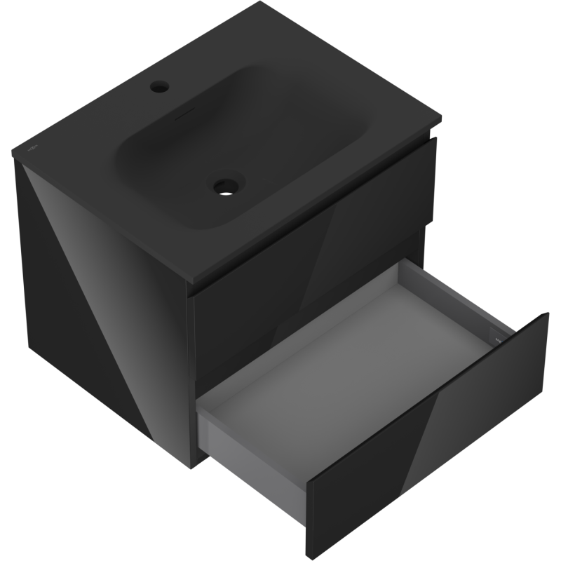 Mexen Orio fürdőszobai szekrény 60 cm mosdókagylóval Vela, 2 fiók, fekete fényes/fekete matt - 91A10-06047-2-BFF70-W23M71