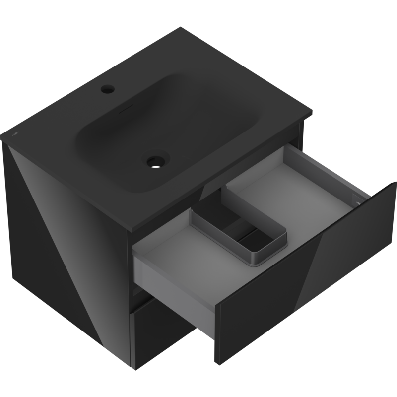 Mexen Orio dulap baie 60 cm cu lavoar Vela, 2 sertare, negru lucios/negru mat - 91A10-06047-2-BFF70-W23M71