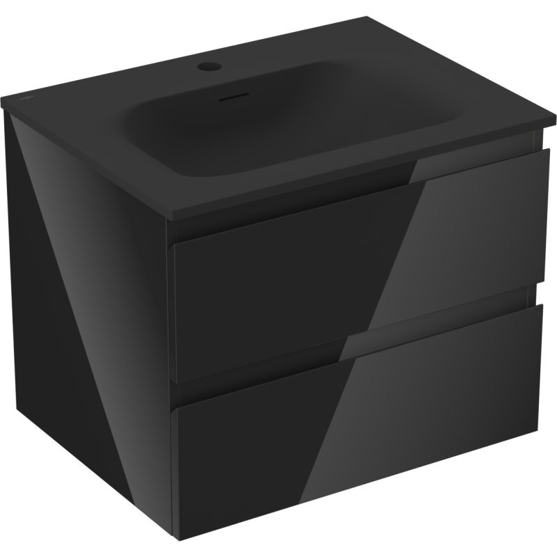 Mexen Orio fürdőszobai szekrény 60 cm mosdókagylóval Vela, 2 fiók, fekete fényes/fekete matt - 91A10-06047-2-BFF70-W23M71