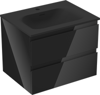 Mexen Orio fürdőszobai szekrény 60 cm mosdókagylóval Vela, 2 fiók, fekete fényes/fekete matt - 91A10-06047-2-BFF70-W23M71