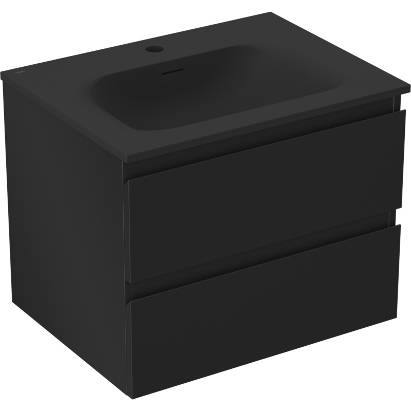 Mexen Orio 60 cm-es fürdőszobai szekrény Vela mosdóval, 2 fiókos, fekete matt - 91A10-06047-2-BFF71-W23M71