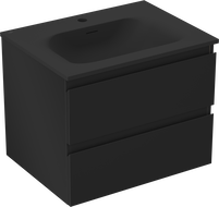 Mexen Orio 60 cm-es fürdőszobai szekrény Vela mosdóval, 2 fiókos, fekete matt - 91A10-06047-2-BFF71-W23M71