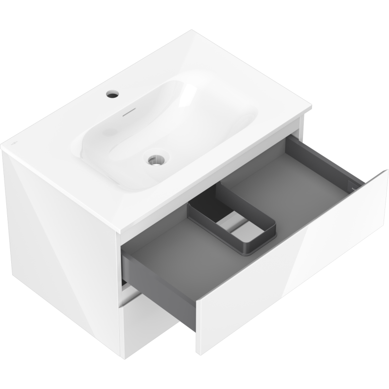 Mexen Orio 70 cm-es fürdőszobai szekrény Vela mosdóval, 2 fiók, fényes fehér - 91A10-07047-2-BFF00-W23M00