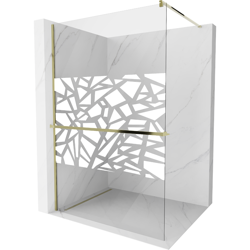 Mexen Kioto+ zuhanyfal polccal Walk-in 90 x 200 cm, fehér minta, arany - 800-090-121-50-85