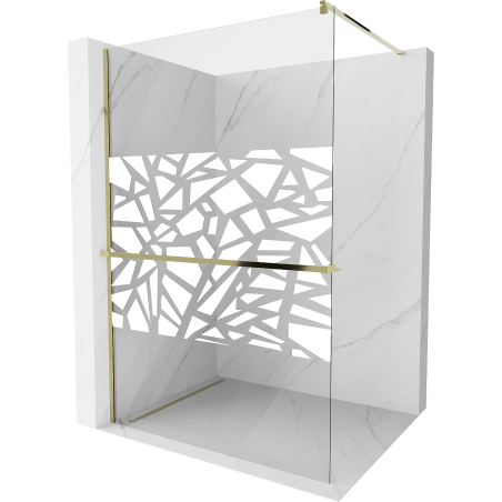 Mexen Kioto+ zuhanyfal polccal Walk-in 110 x 200 cm, fehér minta, arany - 800-110-121-50-85