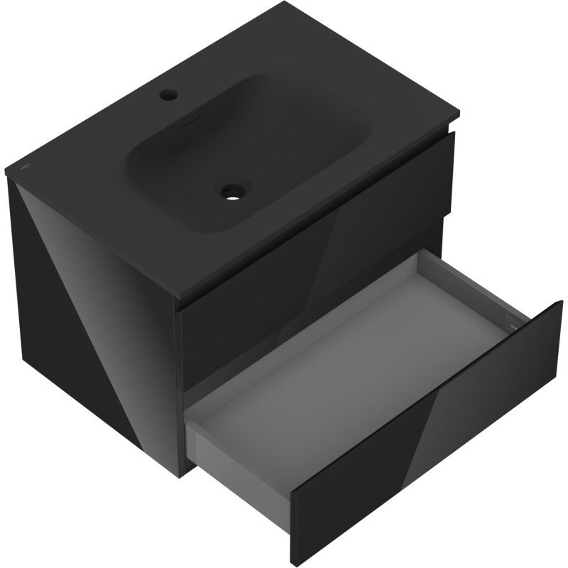 Mexen Orio dulap de baie 70 cm cu chiuvetă Vela, 2 sertare, negru lucios/negru mat - 91A10-07047-2-BFF70-W23M71