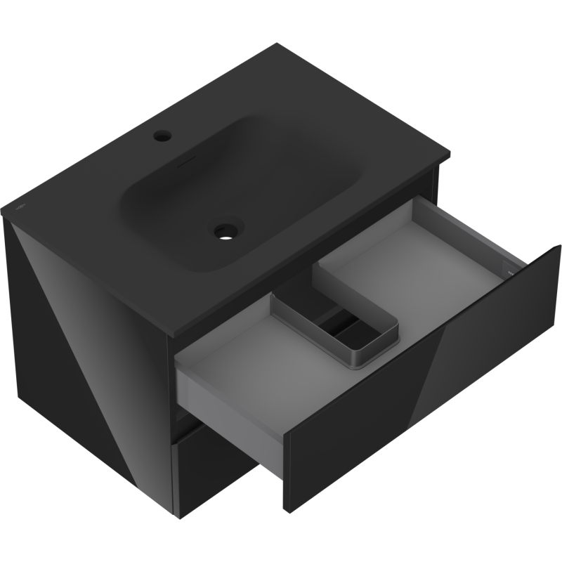 Mexen Orio dulap baie 70 cm cu lavoar Vela, 2 sertare, negru lucios/negru mat - 91A10-07047-2-BFF70-W23M71