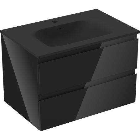 Mexen Orio 70 cm-es fürdőszobaszekrény Velamosdóval, 2 fiók, fekete fényes/fekete matt - 91A10-07047-2-BFF70-W23M71