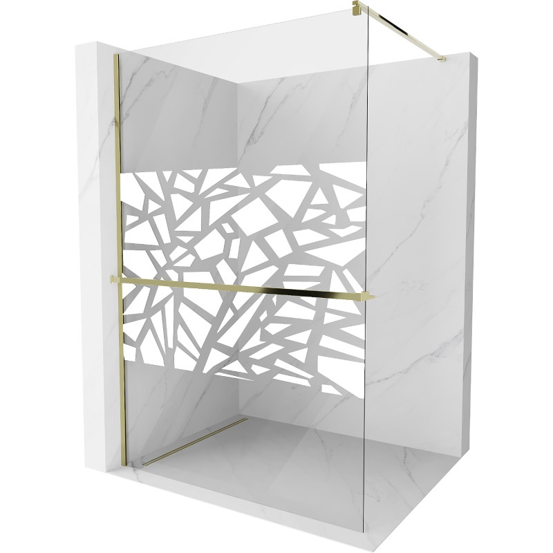 Mexen Kioto+ walk-in zuhanyfal polccal, 120 x 200 cm, fehér mintával, arany - 800-120-121-50-85