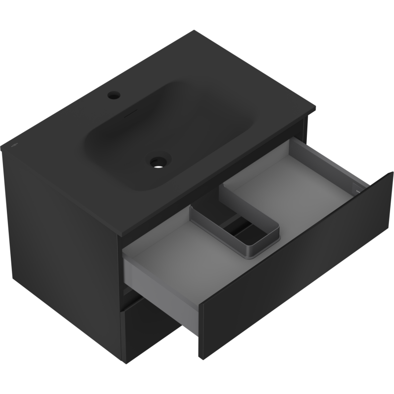 Mexen Orio 70 cm-es fürdőszobaszekrény Vela mosdóval, 2 fiókos, fekete matt - 91A10-07047-2-BFF71-W23M71