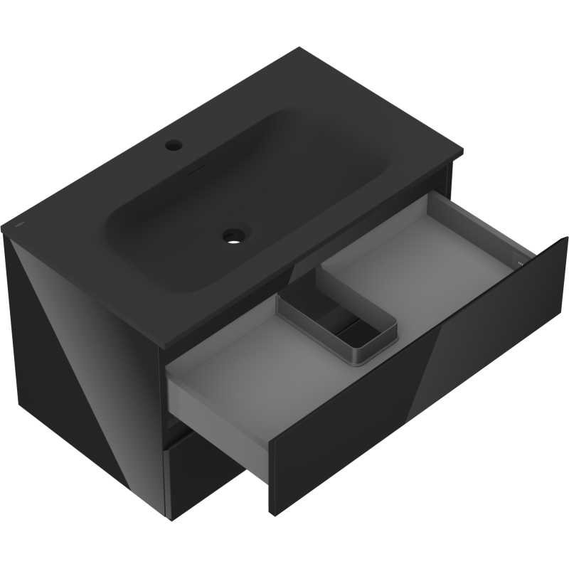 Mexen Orio dulap baie 80 cm cu lavoar Vela, 2 sertare, negru lucios/negru mat - 91A10-08047-2-BFF70-W23M71