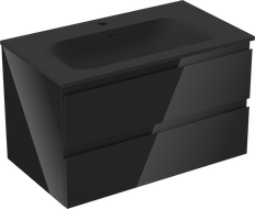 Mexen Orio fürdőszobai szekrény 80 cm Vela mosdóval, 2 fiókos, fekete fényes/fekete matt - 91A10-08047-2-BFF70-W23M71