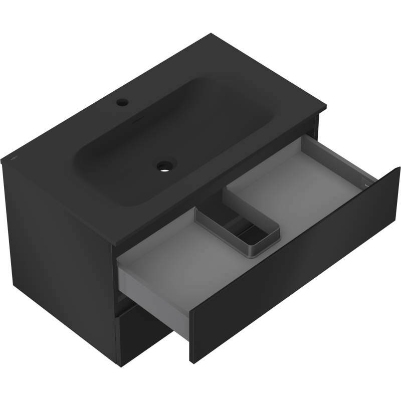 Mexen Orio fürdőszobai szekrény 80 cm Vela mosdóval, 2 fiókos, fekete matt - 91A10-08047-2-BFF71-W23M71