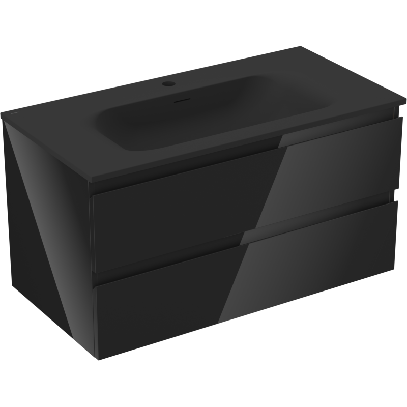 Mexen Orio 90 cm-es fürdőszobaszekrény Vela mosdóval, 2 fiók, fekete fényes/fekete matt - 91A10-09047-2-BFF70-W23M71