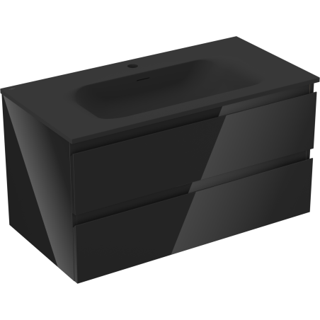 Mexen Orio 90 cm-es fürdőszobaszekrény Vela mosdóval, 2 fiók, fekete fényes/fekete matt - 91A10-09047-2-BFF70-W23M71