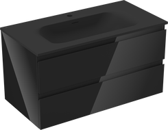 Mexen Orio 90 cm-es fürdőszobaszekrény Vela mosdóval, 2 fiók, fekete fényes/fekete matt - 91A10-09047-2-BFF70-W23M71