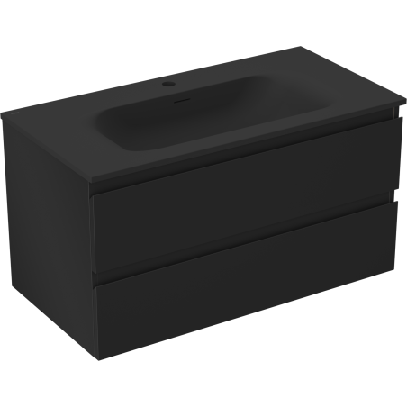 Mexen Orio 90 cm-es fürdőszobai szekrény Vela mosdóval, 2 fiókos, fekete matt - 91A10-09047-2-BFF71-W23M71