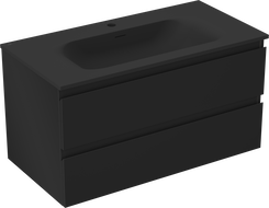 Mexen Orio 90 cm-es fürdőszobai szekrény Vela mosdóval, 2 fiókos, fekete matt - 91A10-09047-2-BFF71-W23M71