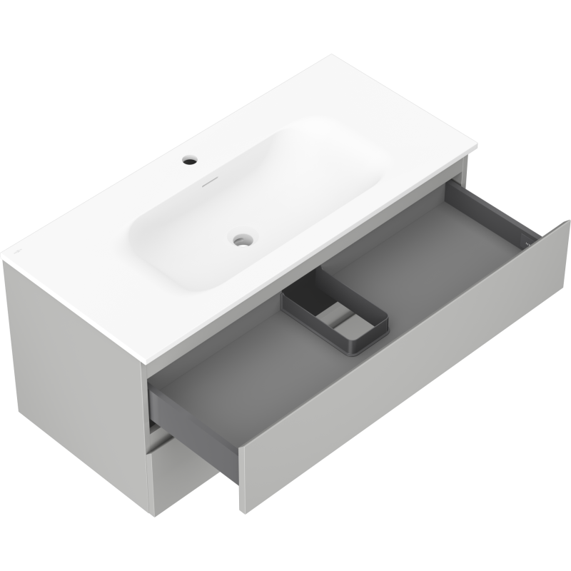 Mexen Orio fürdőszobaszekrény 100 cm mosdóval Vela, 2 fiók, szürke matt/fehér matt - 91A10-10047-2-BFF62-W23M01
