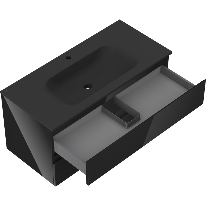 Mexen Orio dulap baie 100 cm cu chiuvetă Vela, 2 sertare, negru lucios/mat negru - 91A10-10047-2-BFF70-W23M71