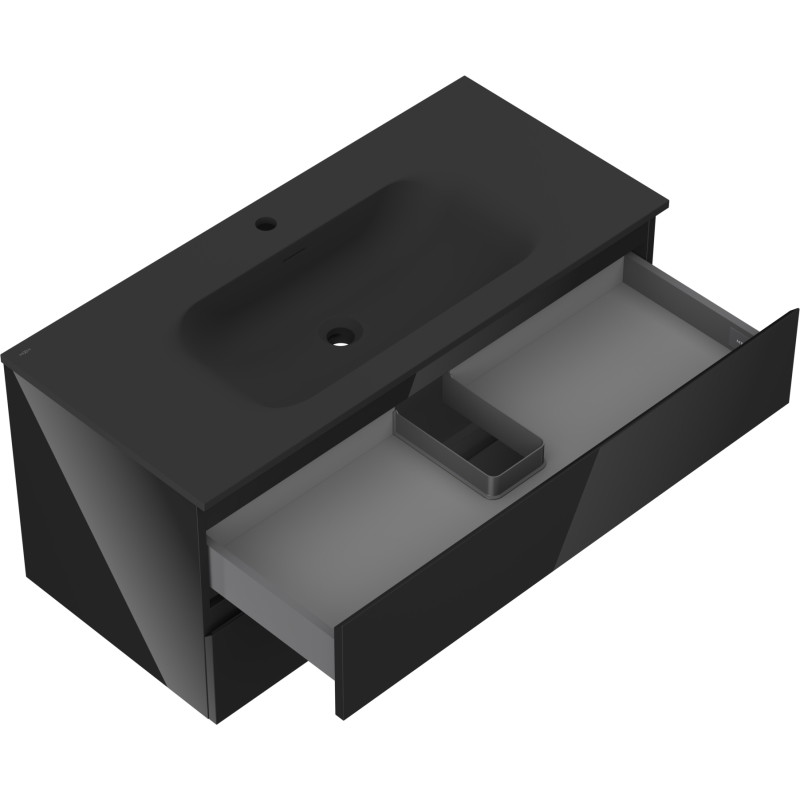 Mexen Orio dulap baie 100 cm cu lavoar Vela, 2 sertare, negru lucios/negru mat - 91A10-10047-2-BFF70-W23M71