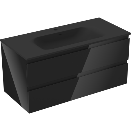 Mexen Orio fürdőszobaszekrény 100 cm mosdóval Vela, 2 fiókos, fekete fényes/fekete matt - 91A10-10047-2-BFF70-W23M71