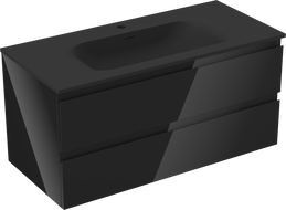 Mexen Orio fürdőszobaszekrény 100 cm mosdóval Vela, 2 fiókos, fekete fényes/fekete matt - 91A10-10047-2-BFF70-W23M71