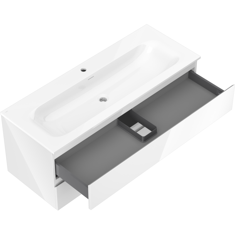 Mexen Orio fürdőszobai szekrény 120 cm mosdóval Vela, 2 fiók, fehér fényes - 91A10-12047-2-BFF00-W23M00