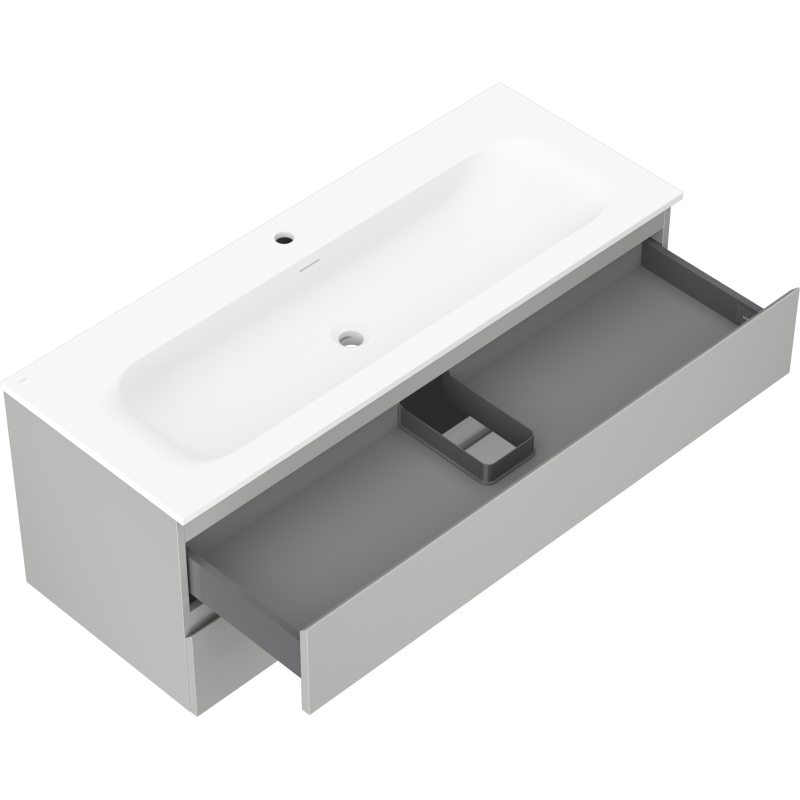 Mexen Orio 120 cm-es fürdőszobai szekrény Vela mosdóval, 2 fiókos, szürke/fehér matt - 91A10-12047-2-BFF62-W23M01
