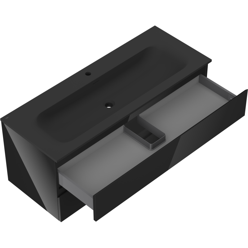 Mexen Orio fürdőszobai szekrény 120 cm-es Vela mosdóval, 2 fiókkal, fekete fényes/fekete matt - 91A10-12047-2-BFF70-W23M71