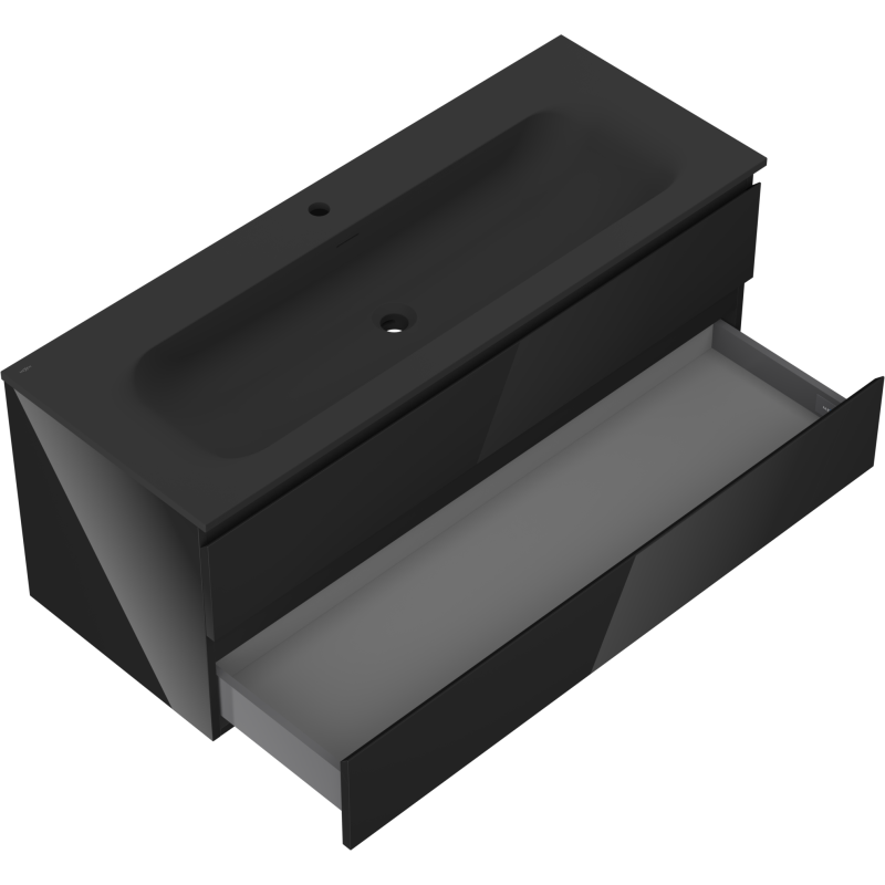 Mexen Orio dulap de baie 120 cm cu lavoar Vela, 2 sertare, negru lucios/negru mat - 91A10-12047-2-BFF70-W23M71